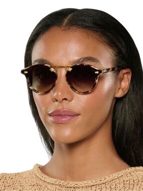KREWE Tortoiseshell Round Sunglasses Gold Bridge Brown Gradient Lenses in case